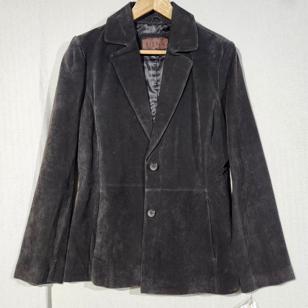 Siena NWT Womens Espresso Brown Suede Leather Blazer Jacket Classic Fall Size 10